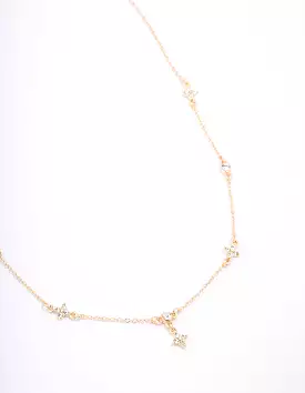 Gold Plated Diamante Station Pendant Necklace