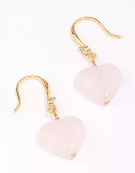 Gold Plated Rose Quartz Heart Drop Earrings