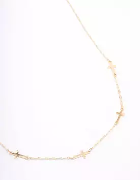 Gold Plated Simple Cross Station Chain Necklace