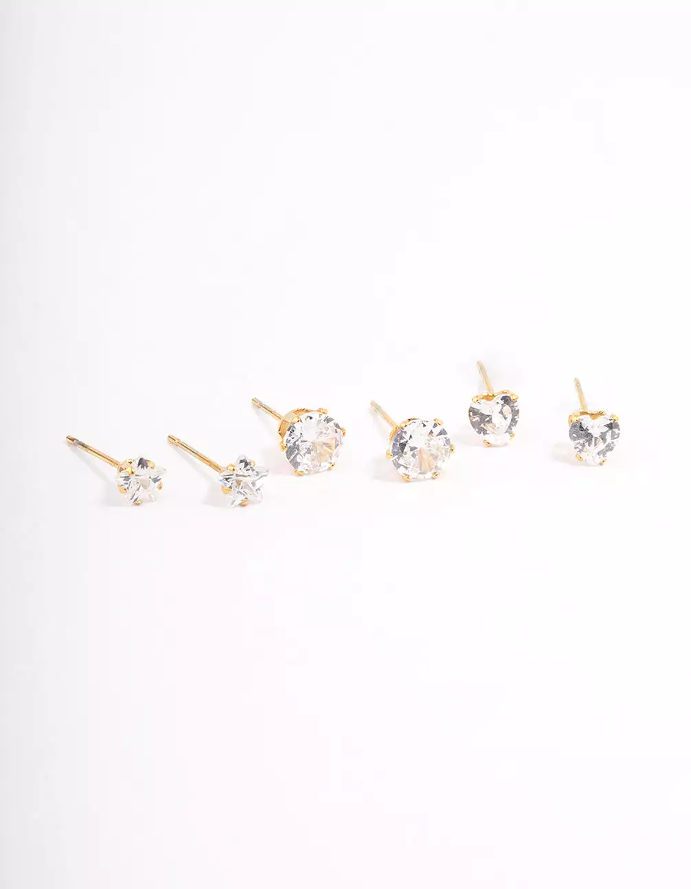 Gold Plated Stainless Steel Star & Heart Stud Earrings Pack