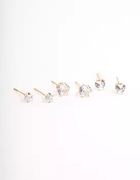 Gold Plated Stainless Steel Star & Heart Stud Earrings Pack