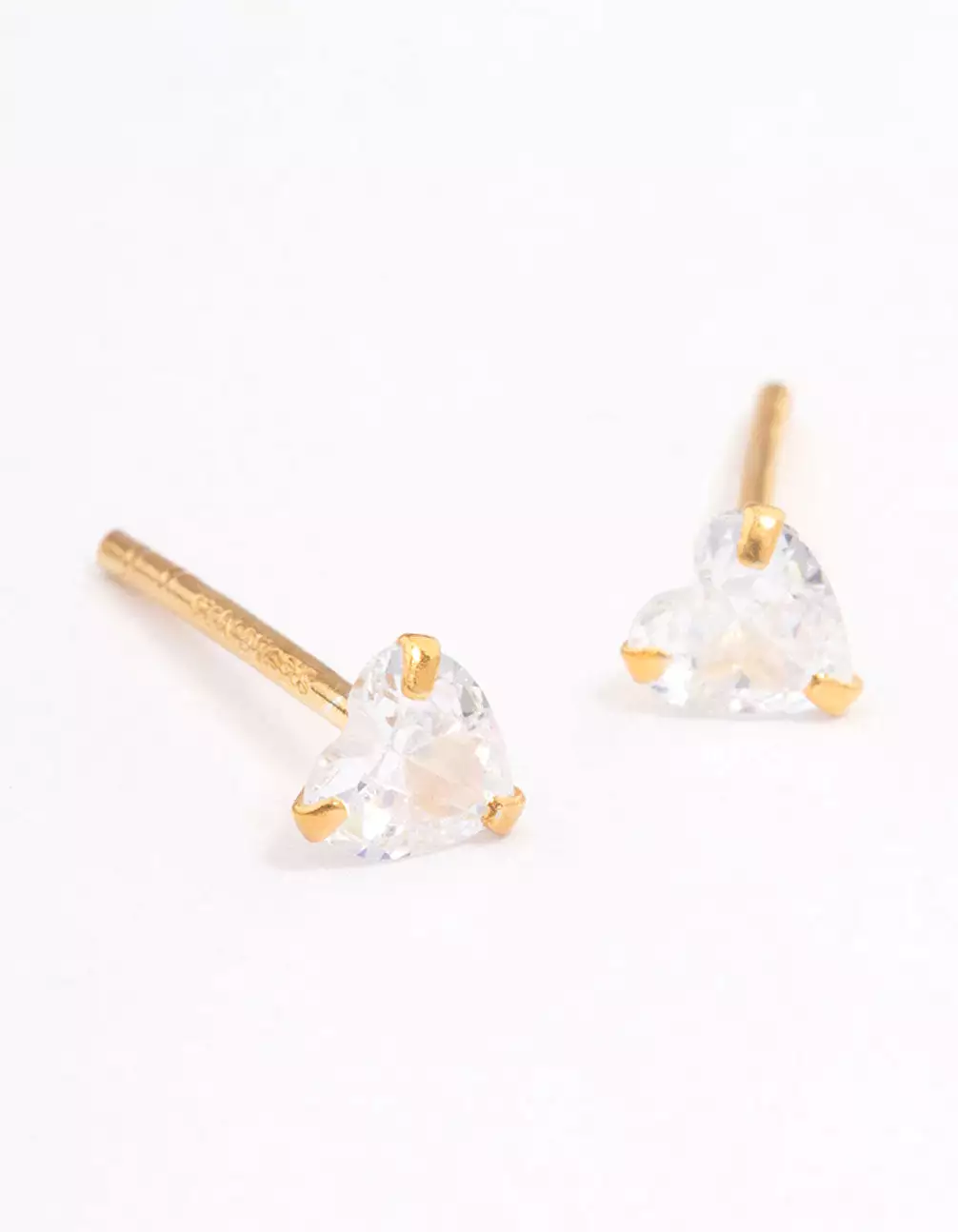 Gold Plated Sterling Silver Cubic Zirconia Heart Stud Earrings