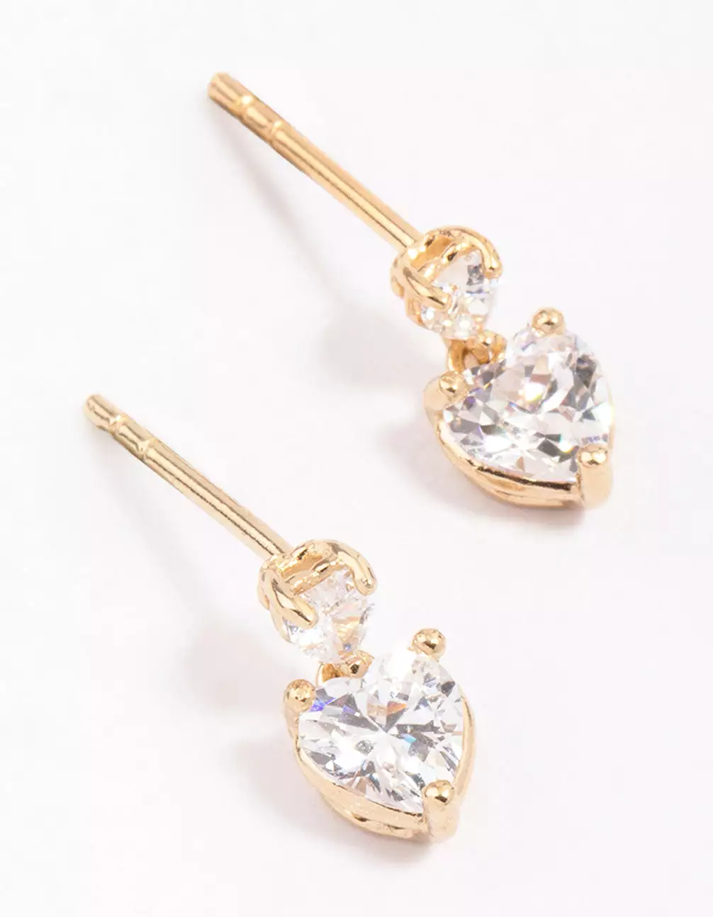 Gold Plated Sterling Silver Heart Cubic Zirconia Stud Earrings