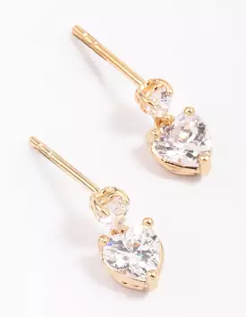 Gold Plated Sterling Silver Heart Cubic Zirconia Stud Earrings