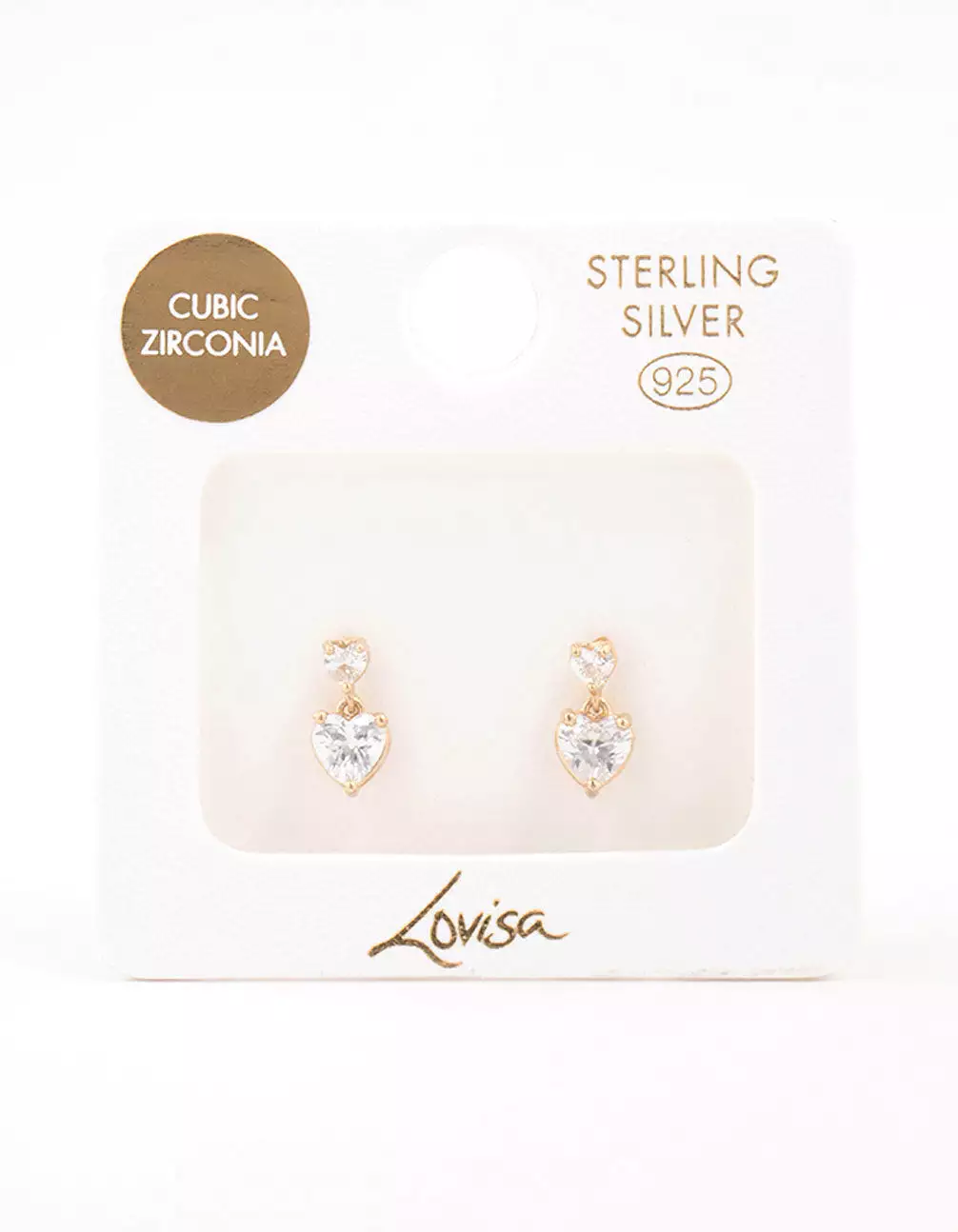 Gold Plated Sterling Silver Heart Cubic Zirconia Stud Earrings