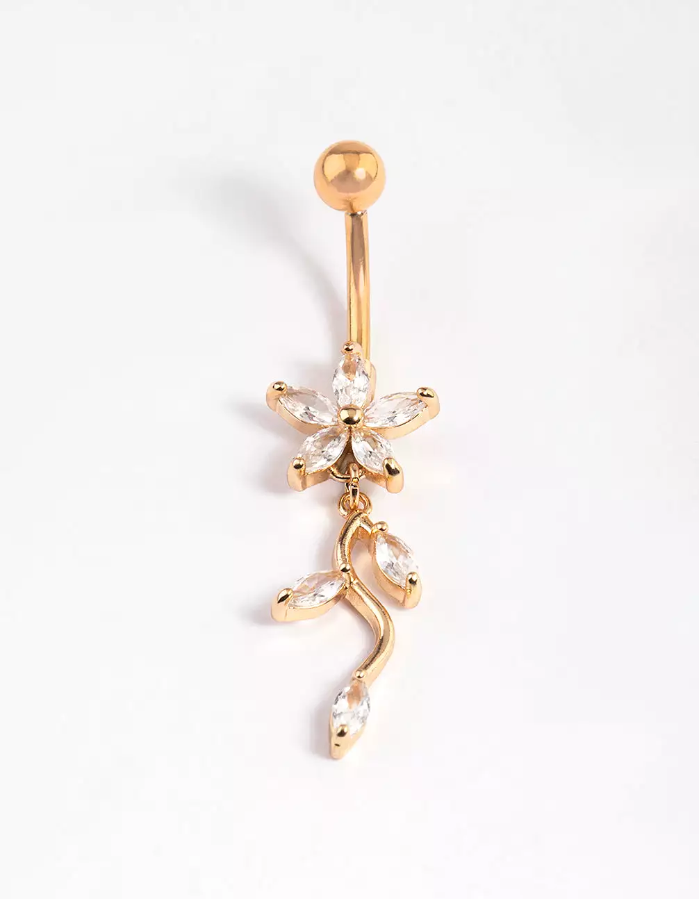 Gold Plated Surgical Steel Cubic Zirconia Flower Drop Belly Ring