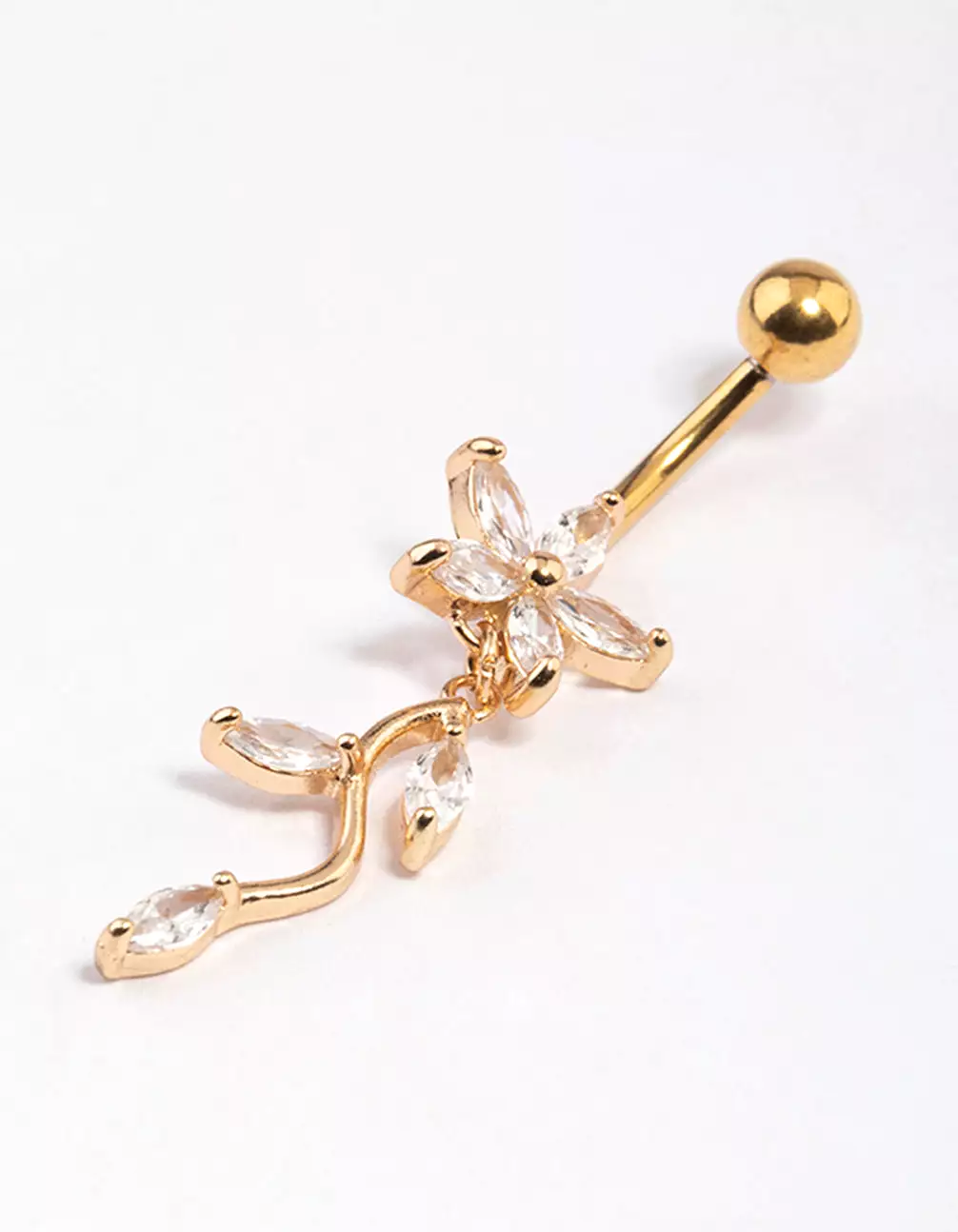 Gold Plated Surgical Steel Cubic Zirconia Flower Drop Belly Ring