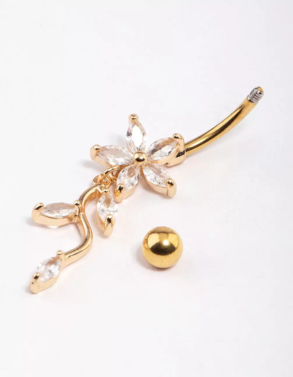 Gold Plated Surgical Steel Cubic Zirconia Flower Drop Belly Ring