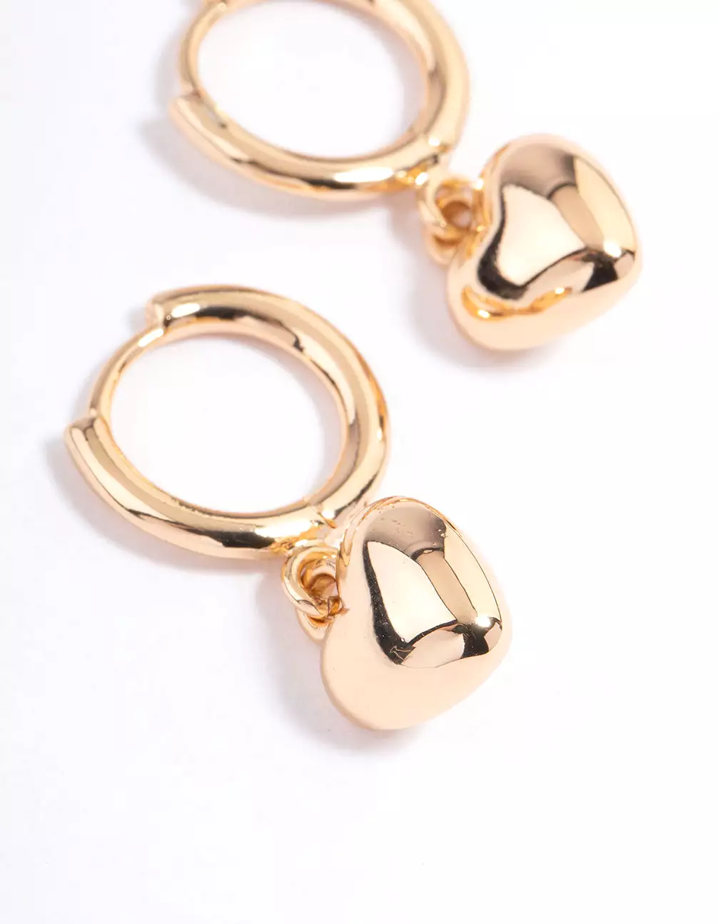 Gold Puffy Heart Drop Huggie Earrings