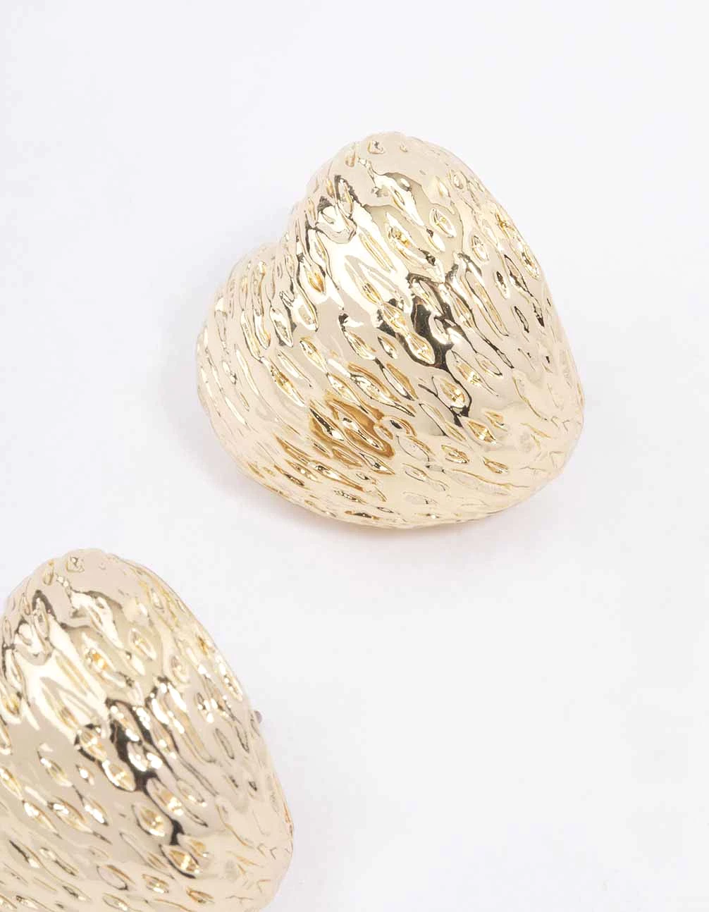 Gold Puffy Textured Heart Stud Earrings