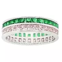 Green Emerald and Pink Sapphire Eternity Ring