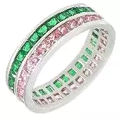 Green Emerald and Pink Sapphire Eternity Ring