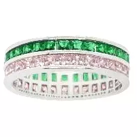 Green Emerald and Pink Sapphire Eternity Ring