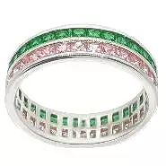 Green Emerald and Pink Sapphire Eternity Ring