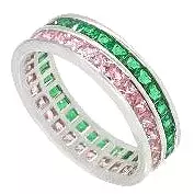 Green Emerald and Pink Sapphire Eternity Ring