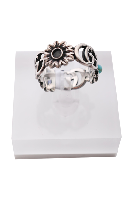 Gucci Sterling Silver GG Blue Topaz Flower Ring