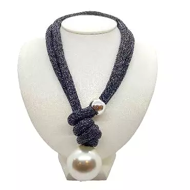 Handmade Unique Adjustable Rope Necklace with Big Pearl