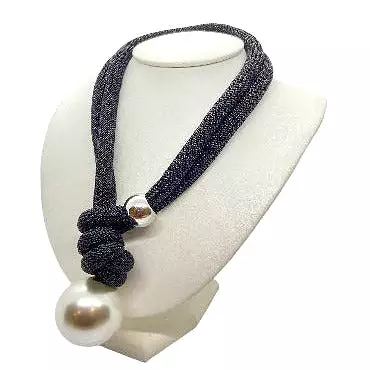 Handmade Unique Adjustable Rope Necklace with Big Pearl