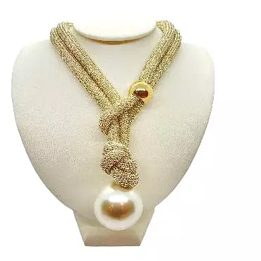 Handmade Unique Adjustable Rope Necklace with Big Pearl