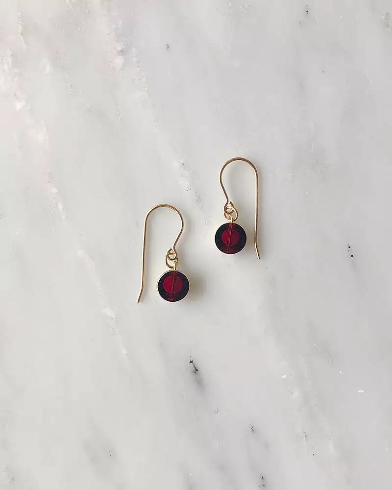 I. Ronni Kappos Small Circle Drop in Deep Red Earrings