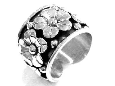 Iron Clay Sterling Silver Flower Statement Ring