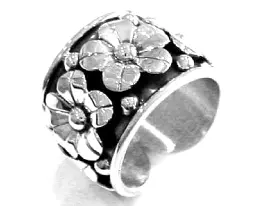 Iron Clay Sterling Silver Flower Statement Ring