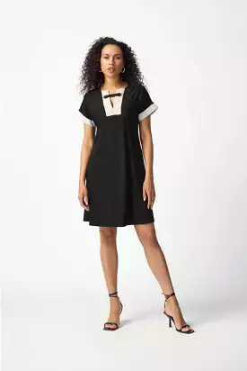 Joseph Ribkoff Black/Moonstone Colour-Block A-line Dress - 241030