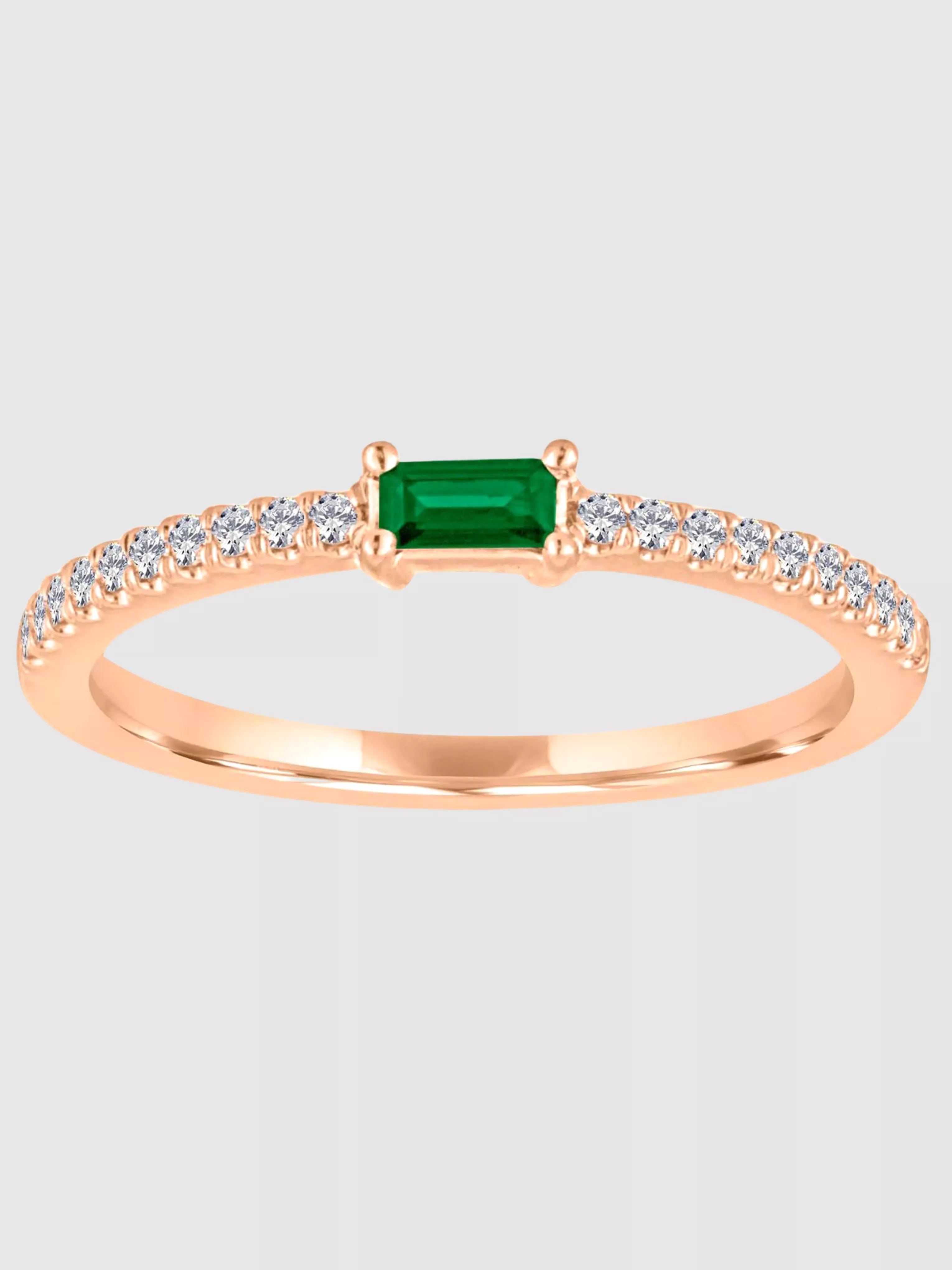 Julia Baguette Birthstone Ring - Rose Gold & Emerald