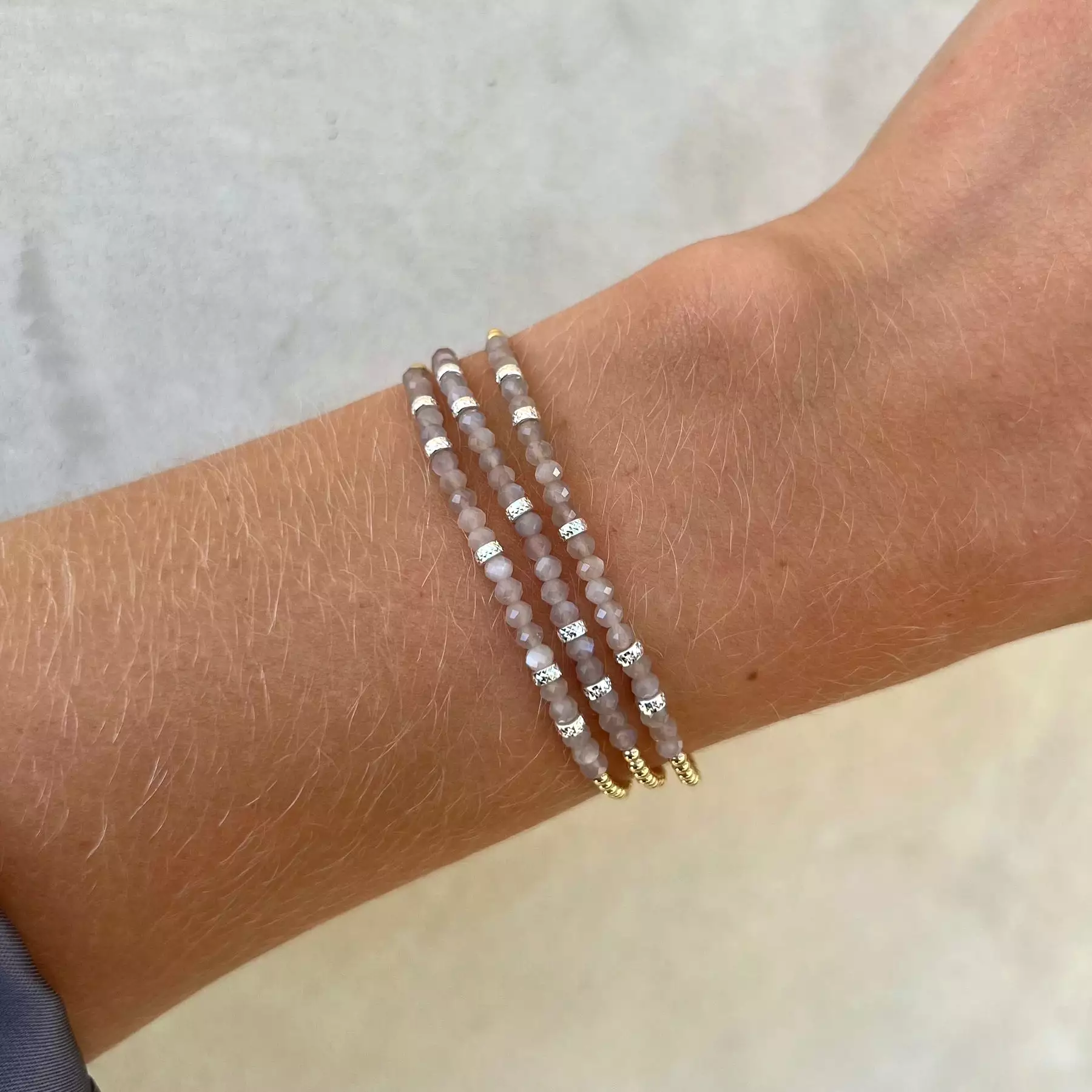 Karen Lazar Design 2mm Signature Bracelet with Mauve Moonstone and Sterling Silver Rondelles