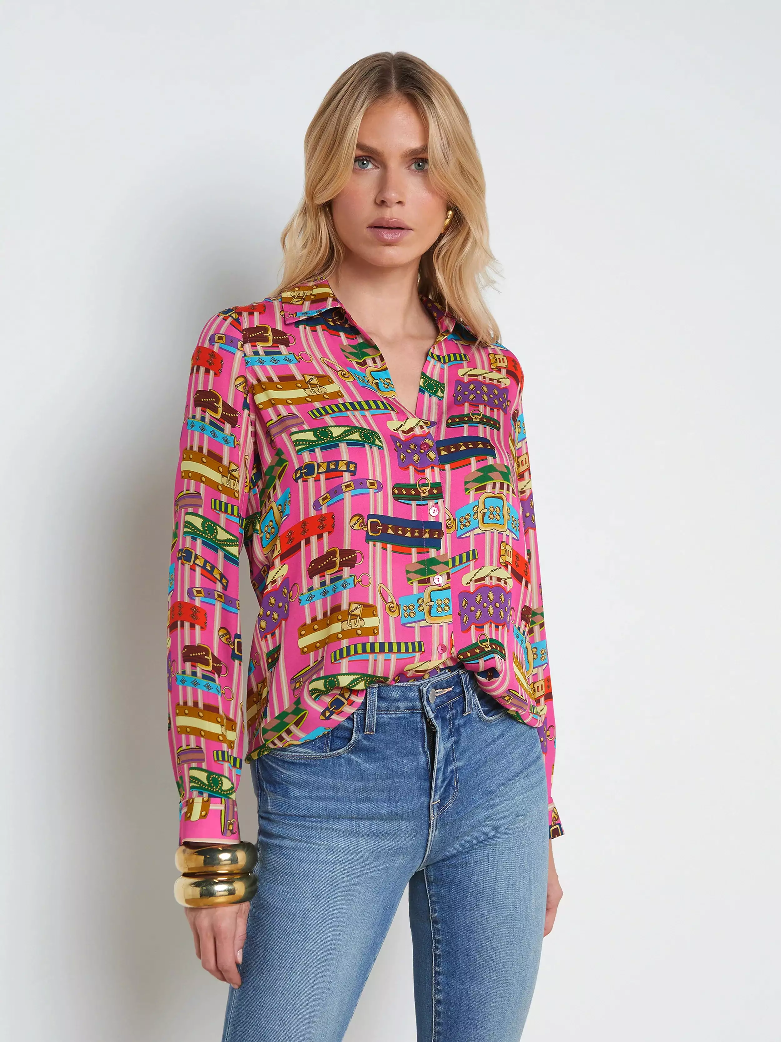 L’agence - Nina Silk Blouse - Rhodamine Multi Bracelet