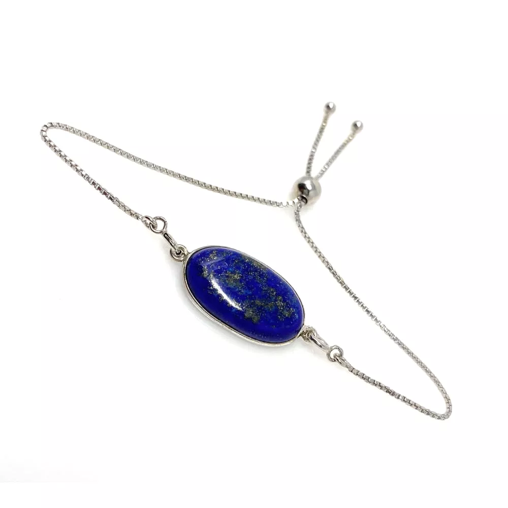 Lapis Lazuli Gemstone Bracelet, Sterling Silver Bolo Bracelet, AAA