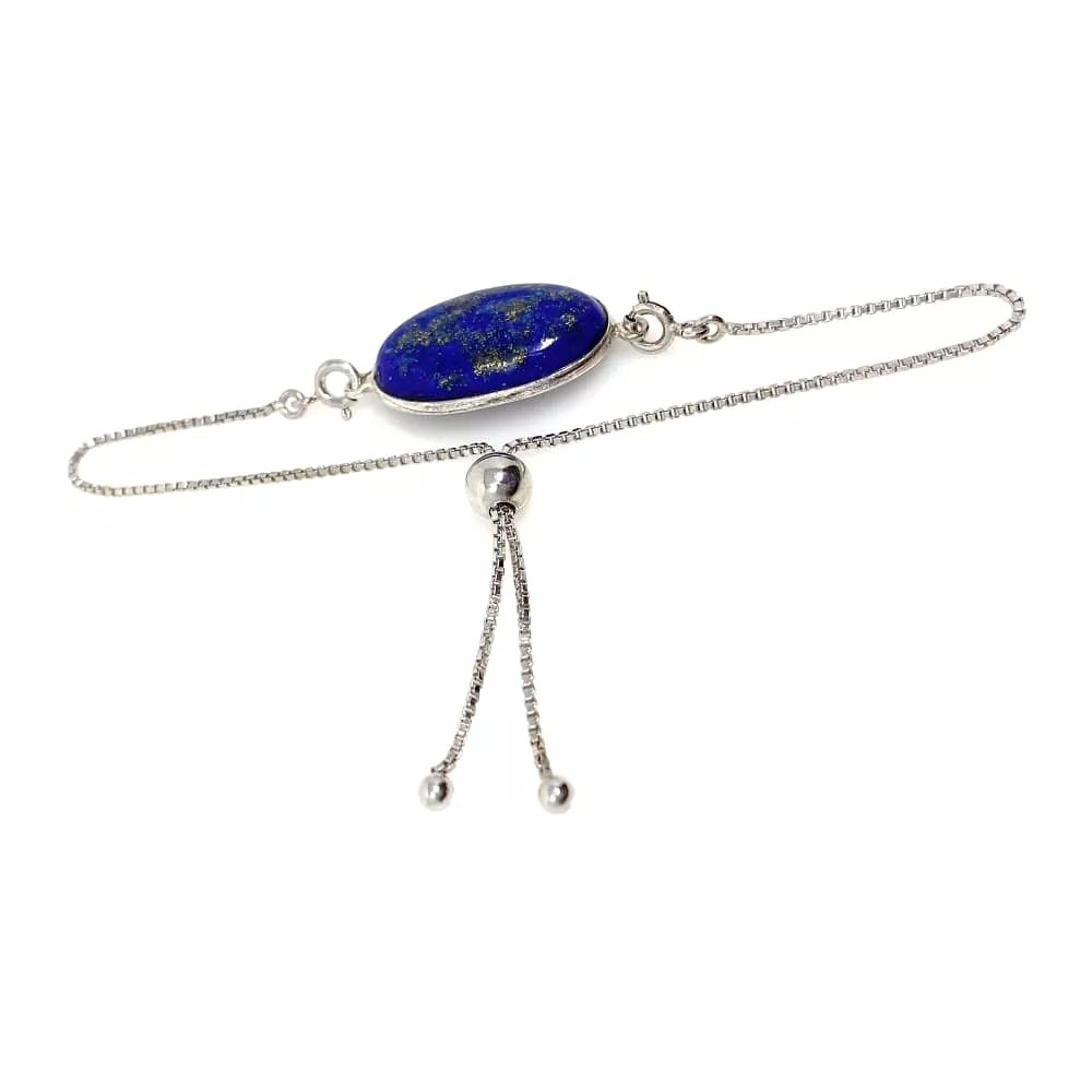 Lapis Lazuli Gemstone Bracelet, Sterling Silver Bolo Bracelet, AAA