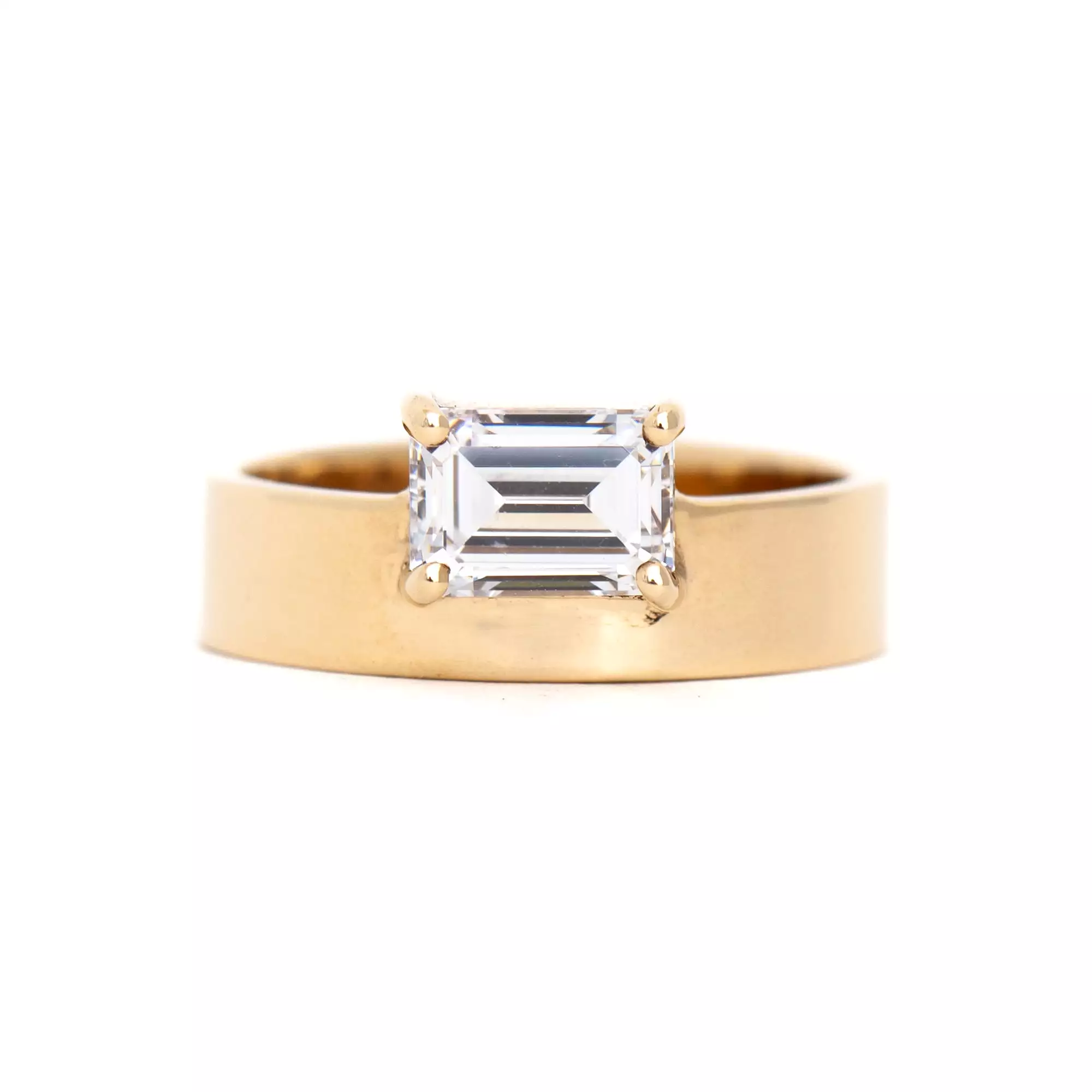 Large Horizontal Emerald-Cut Diamond Monolith Ring