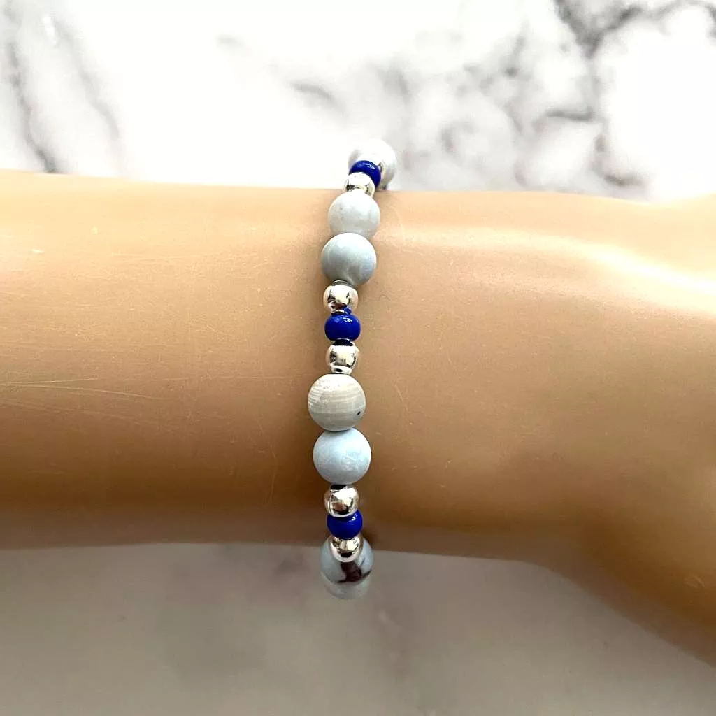 Light Blue Matte Denim Agate Bracelet