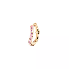 MBF Pink Sapphire Wave Huggie, 14k Gold