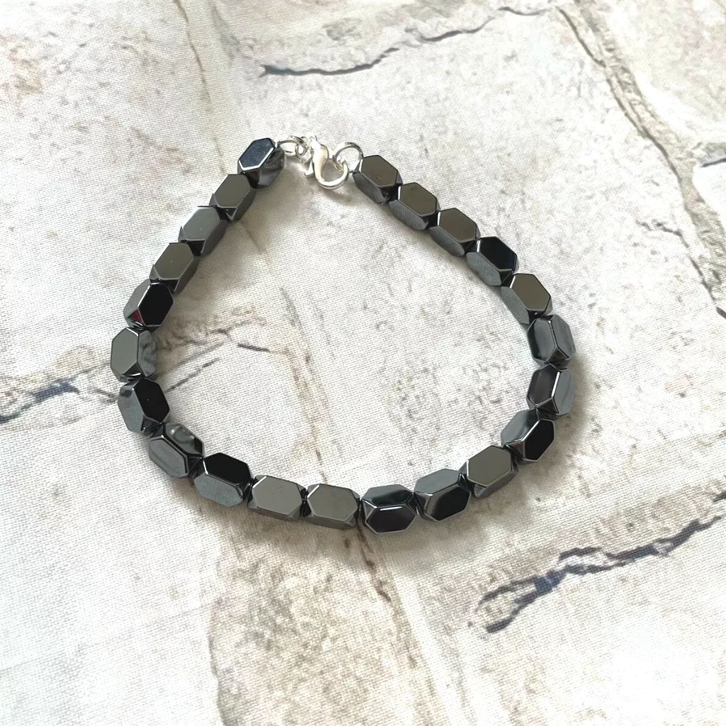 Mens Hematite Faceted Beaded Bracelet