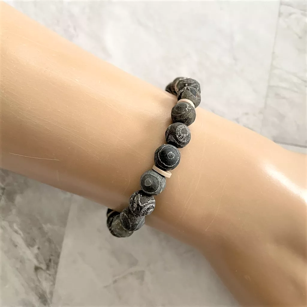 Mens Tibetan Matte Agate Beaded Bracelet