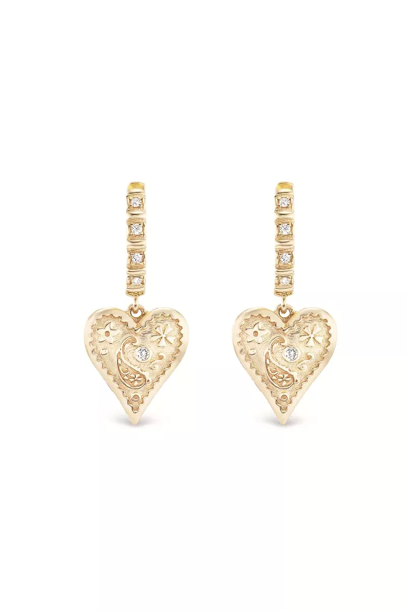 Mini Southwestern Heart Earrings - Yellow Gold