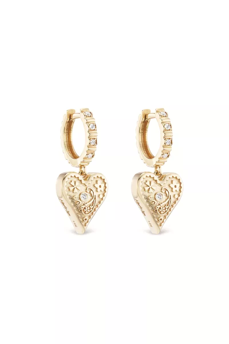 Mini Southwestern Heart Earrings - Yellow Gold