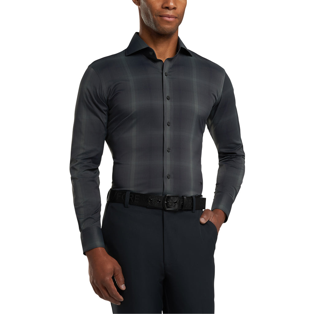 Modern Plaid Woven Technical Stretch Nylon Onyx/Charcoal