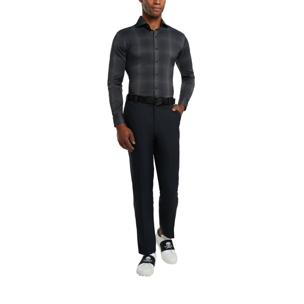 Modern Plaid Woven Technical Stretch Nylon Onyx/Charcoal