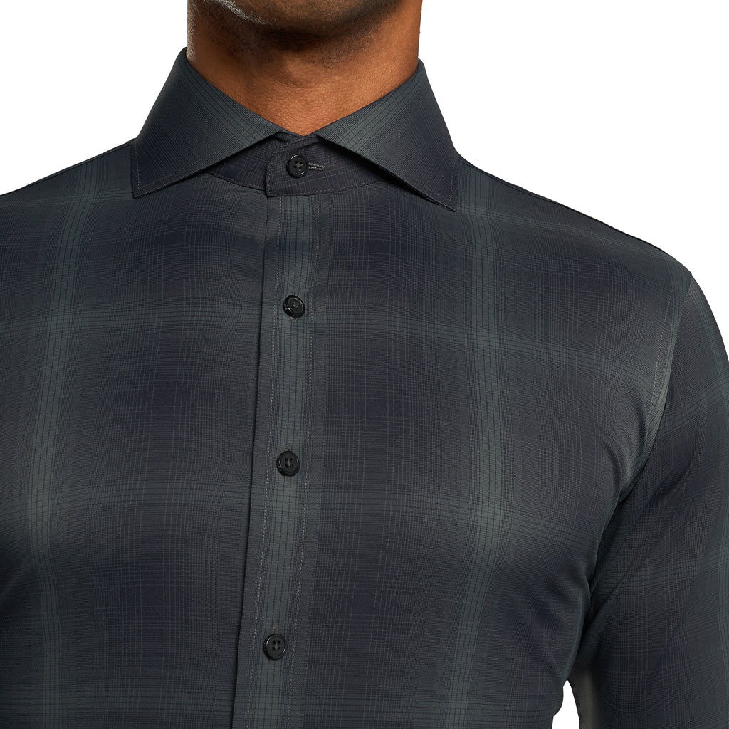 Modern Plaid Woven Technical Stretch Nylon Onyx/Charcoal