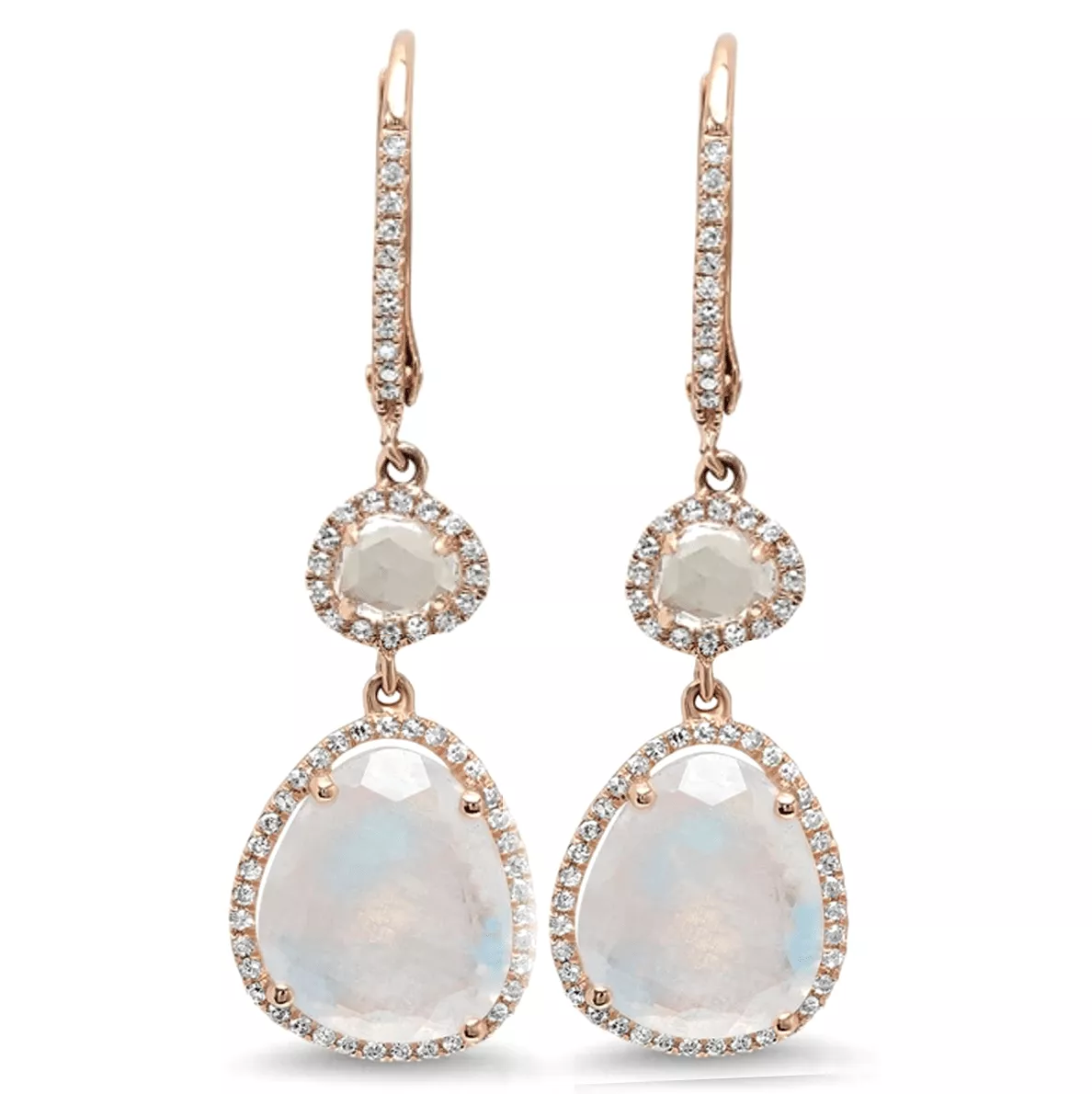 Moonstone and Diamond Drop Hoop Earrings