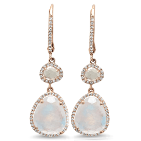 Moonstone and Diamond Drop Hoop Earrings