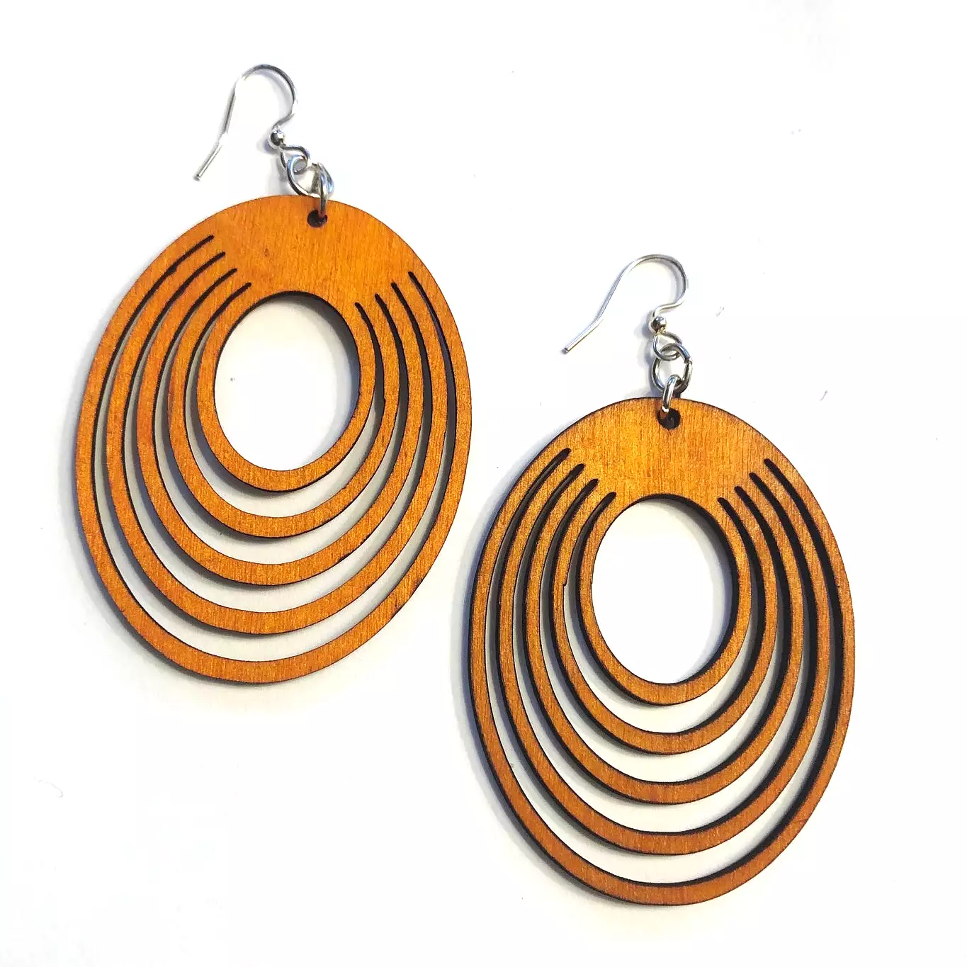 Orange Circle Line Wood Earrings