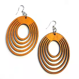 Orange Circle Line Wood Earrings