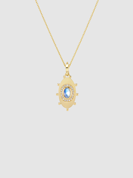 Oval Evil Eye Amulet Necklace in Moonstone