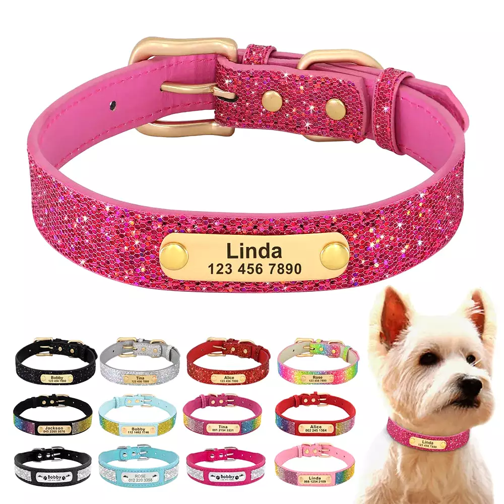 Personalized Dog Collar Bling Customized Anti-lost Pet ID Collar Adjustable Pet Necklace With Engraved Tag For Small Medium Dogs