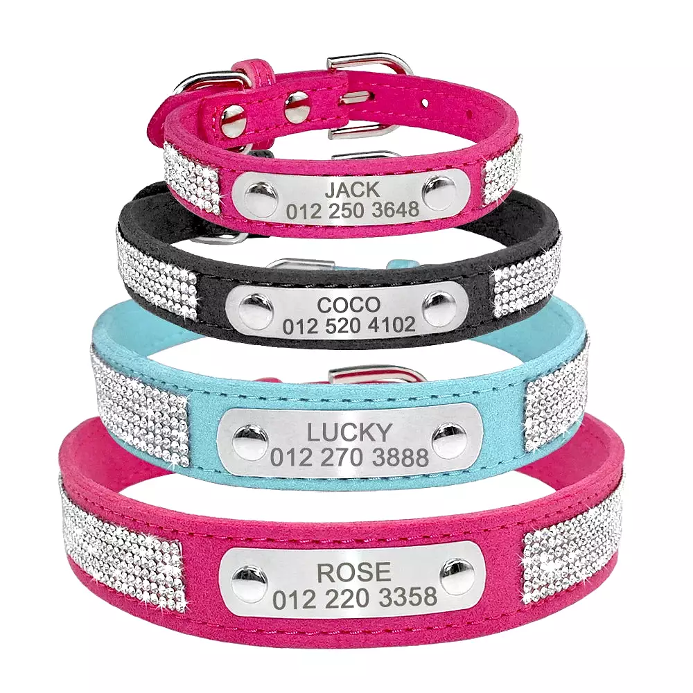 Personalized Dog Collar Bling Customized Anti-lost Pet ID Collar Adjustable Pet Necklace With Engraved Tag For Small Medium Dogs