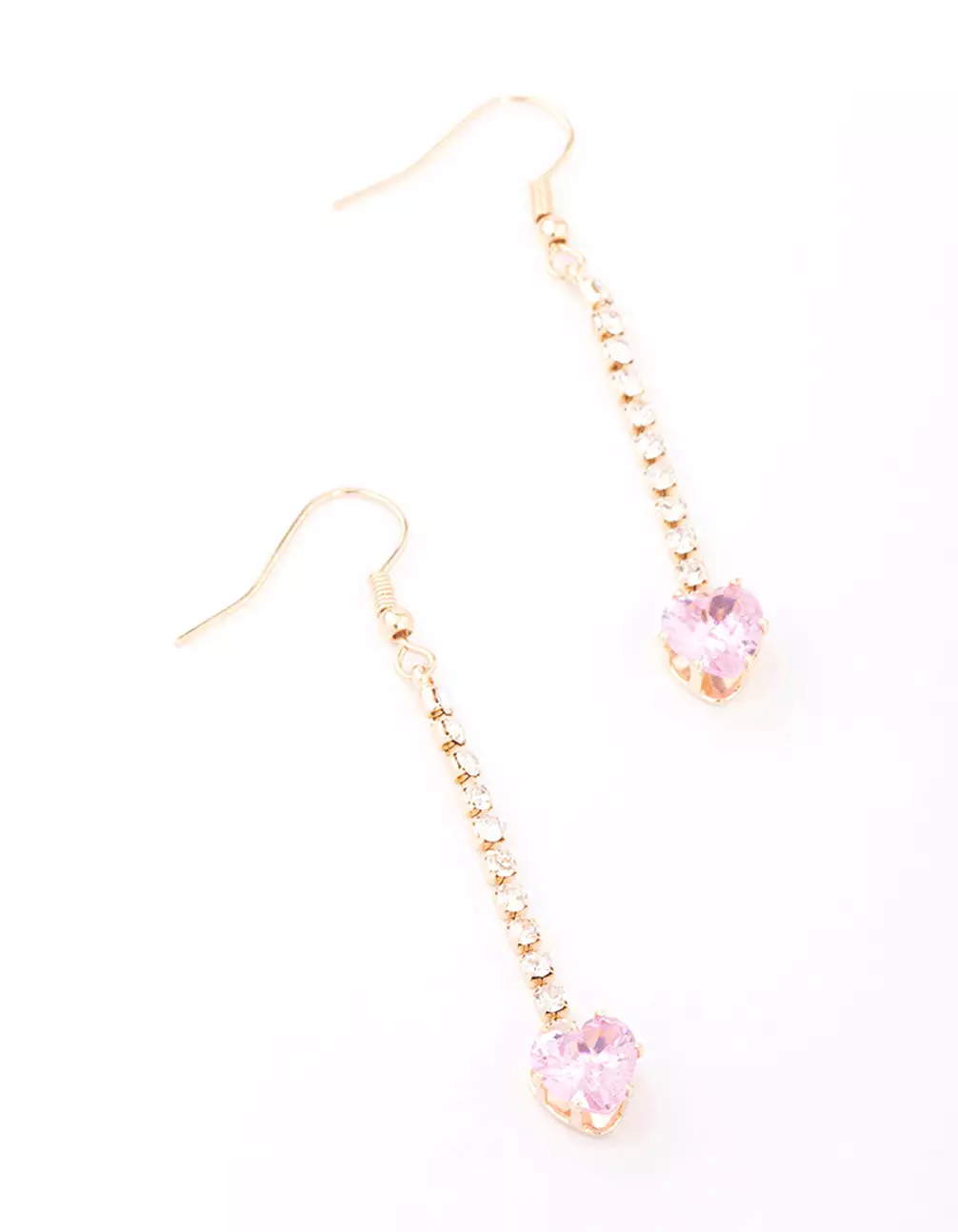 Pink Diamante Heart Cupchain Drop Earrings